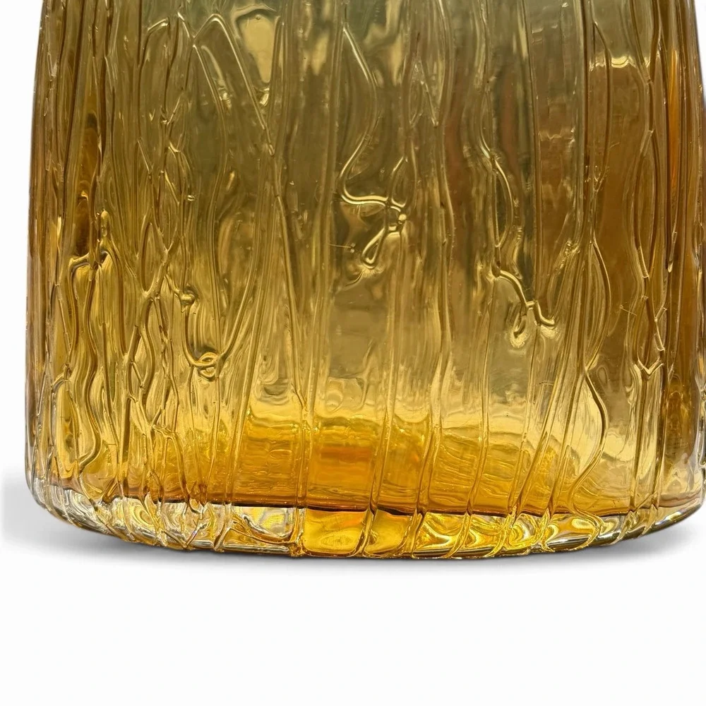Vintage Empoli Amber Glass Vase Embossed Wax Drip Design Flat Oval Shape MCM 10